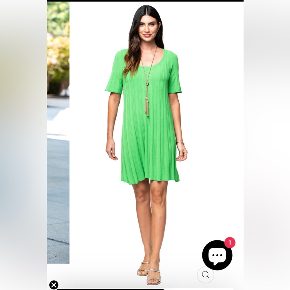 BIANA Stephanie Wave Rib Knit Short Sleeved Swing Dress; Bright Green size L - Picture 9 of 9